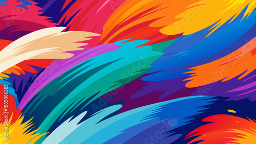 Vector art of a dynamic and abstract background composed of vibrant, colorful paint strokes and splashes