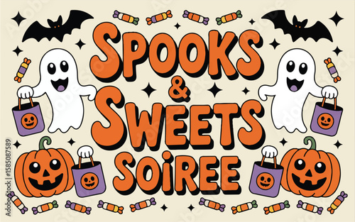 Spooks & Sweets Soiree Halloween Party Design with Ghosts & Pumpkins

