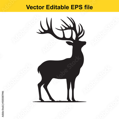 A majestic deer silhouette with large antlers standing