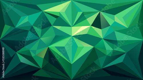Vector art of a vibrant abstract geometric pattern composed of numerous green and yellow faceted polygons creating a dynamic, crystalline texture