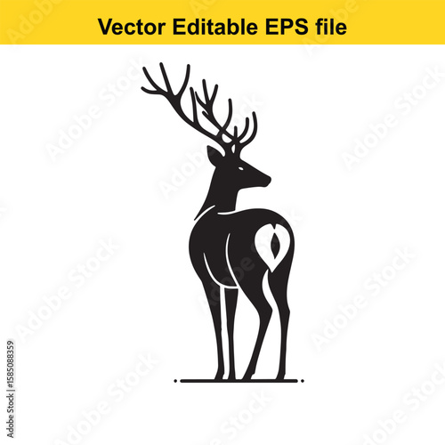 Black silhouette of a deer with antlers isolated on white