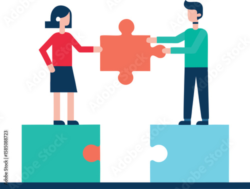 coworkers standing on puzzle platforms working