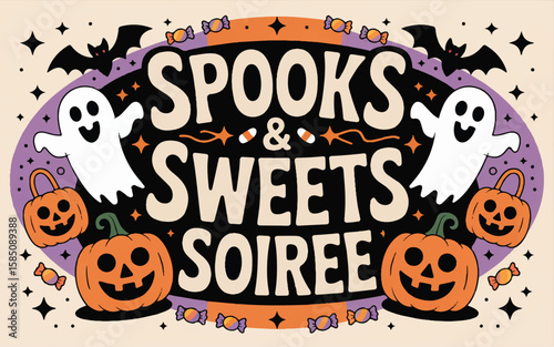 Spooks & Sweets Soiree Halloween Party Design with Ghosts & Pumpkins

