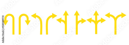 Road sign icon set with turn arrow symbol direction, navigation, guide, U-turn path, split way vector illustration for traffic transport map.