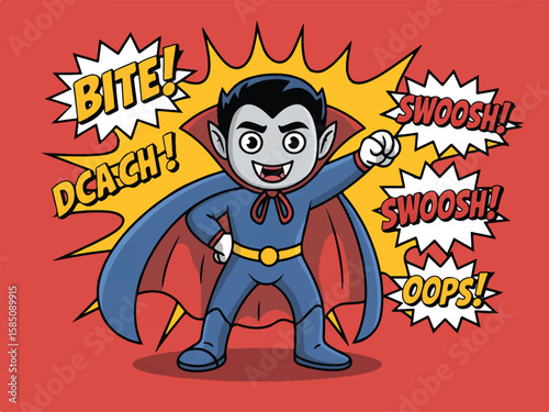 Super Vampire Comic Style Illustration - Bite, Swoosh, Oops!

