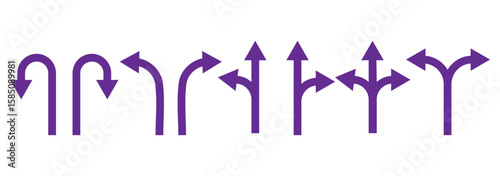Road sign icon set with turn arrow symbol direction, navigation, guide, U-turn path, split way vector illustration for traffic transport map.