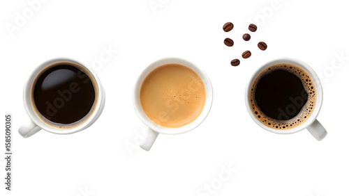 coffee in white cups seen from above on white background. isolated on white background 72098172 1