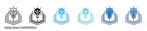 bright minds and open book icon set. contain represent knowledge, innovation, E-Learning brilliance thin line and color style icon symbol sign for your app web. vector illustration