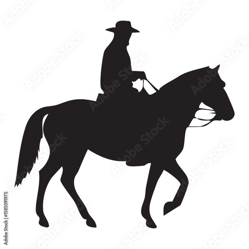 Single cowboy horseman silhouette showing western rider in action, perfect for wild west designs and vintage western artwork.