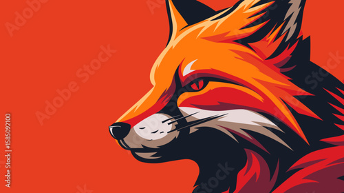 Close-up stylized illustration of a red fox's head, bold colors, profile view.