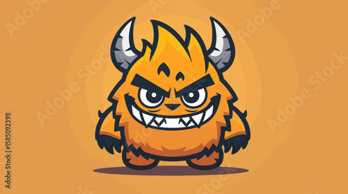 Orange cartoon monster with horns and a fierce expression.
