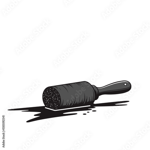 Black lint roller icon with shadow. Vector illustration of adhesive roller for clothes cleaning. Classic silhouette design for household cleaning and pet hair removal concepts.