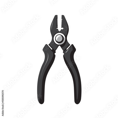 Pliers illustration showing black handle with metallic accents on white backdrop. Pliers used to grip, bend and cut material, pliers perfect for crafts and construction.
