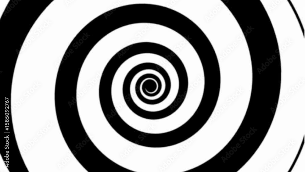 a hypnotic black and white spiral pattern that creates an optical illusion