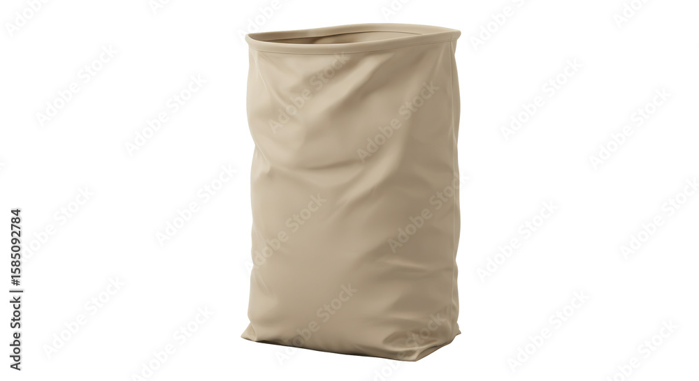 Naklejka premium Beige fabric bag with crumpled texture on a neutral background 