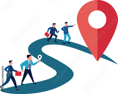 team following leader on path toward goal