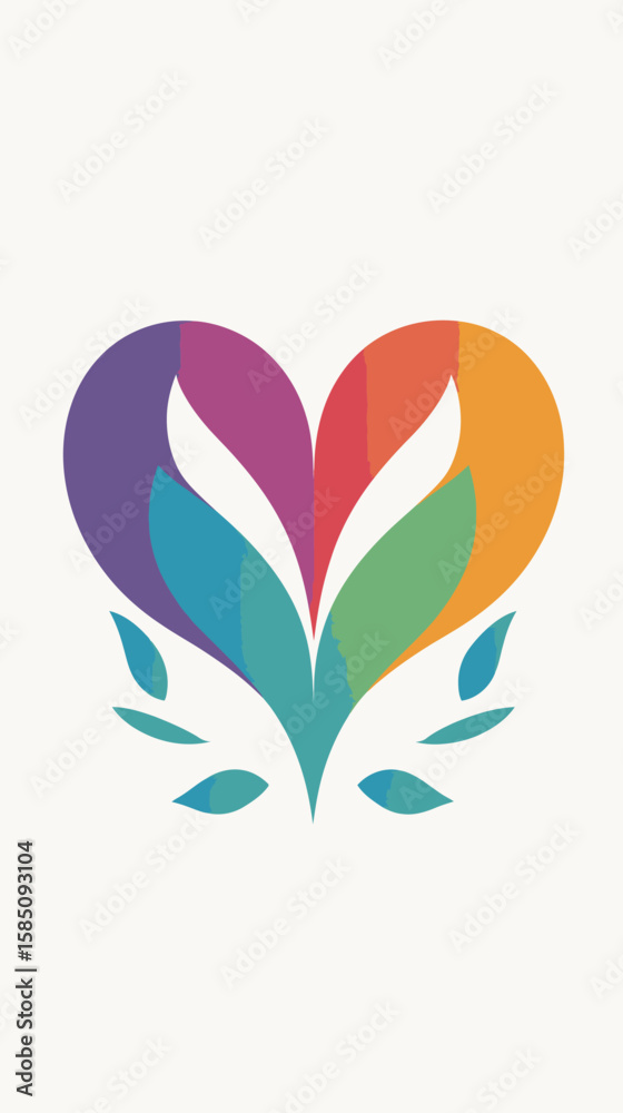 Fototapeta premium Colorful heart-shaped logo with stylized leaves, representing growth and harmony.