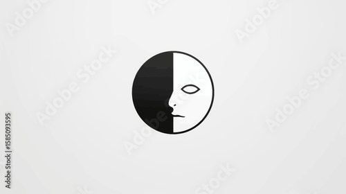 Abstract monochrome portrait, half light, half shadow, duality concept.