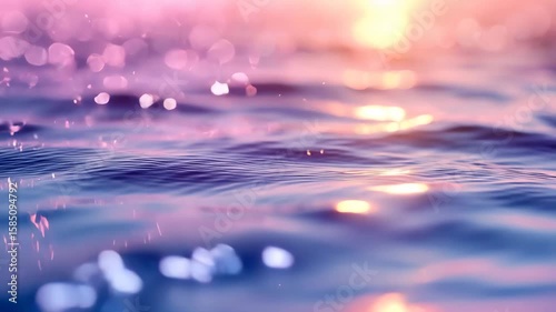 Ethereal Water Surface with Bokeh and Soft Pink Sunset Glow Video