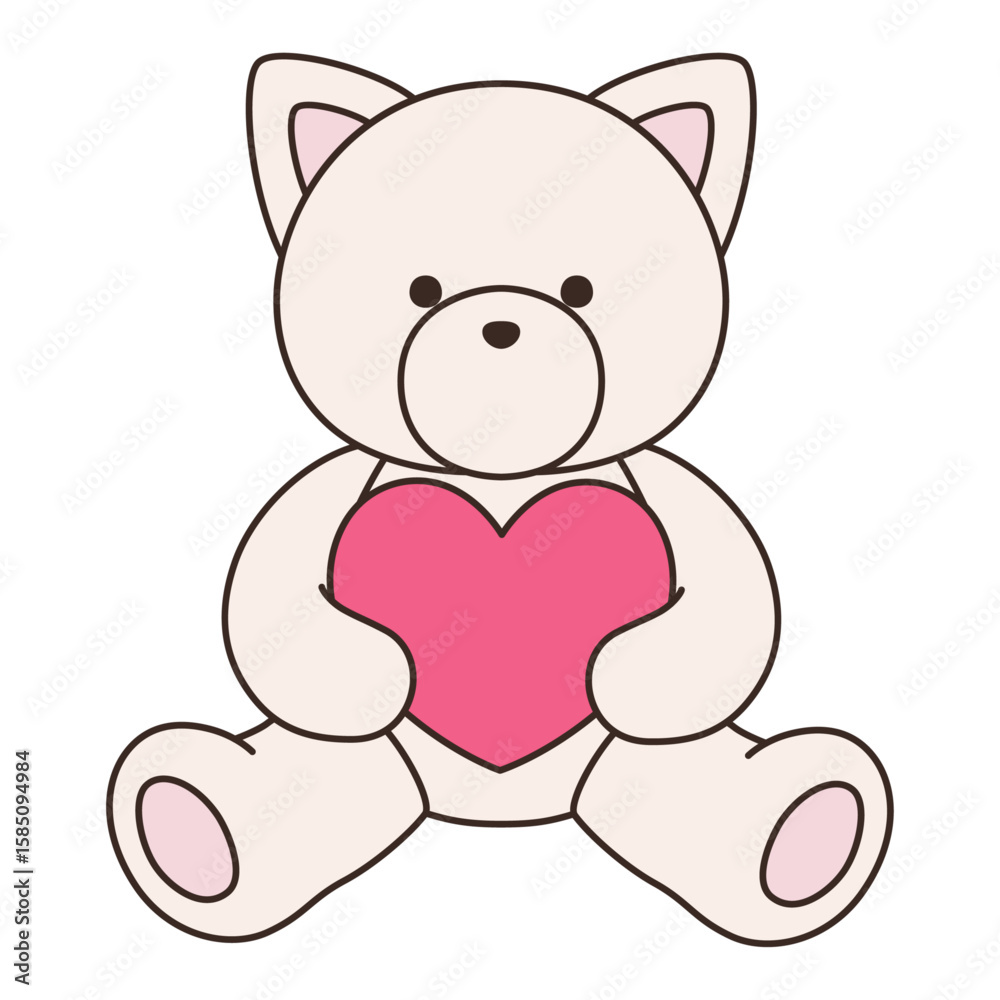 Obraz premium かわいい猫のぬいぐるみのベクターイラスト。ねこ、アイコン、ハート、動物