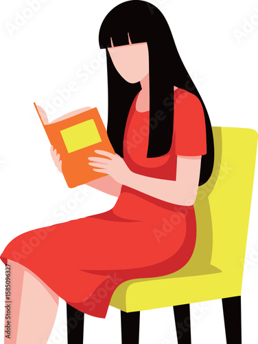 Woman Reading in a Chair / 椅子に座って本を読む女性のイラスト