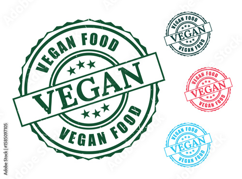 Vegan Food Seal Set, Grunge Style Healthy Lifestyle Vector Labels  