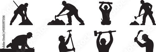 Silhouettes of construction workers engaged in various manual labor tasks vector, isolated on white background, cutout, png, clipping path, transparent, image, download, 2025,2026 download