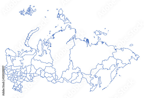 Blue Outline Russia Map with District Borders Europe Country