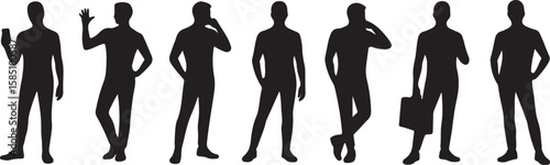 Silhouettes of men in various poses and actions black white vector, isolated on white background, cutout, png, clipping path, transparent, image, download, 2025,2026 download
