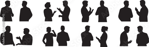 Silhouettes of people conversing in various poses conversation discussion vector, isolated on white background, cutout, png, clipping path, transparent, image, download, 2025,2026 download