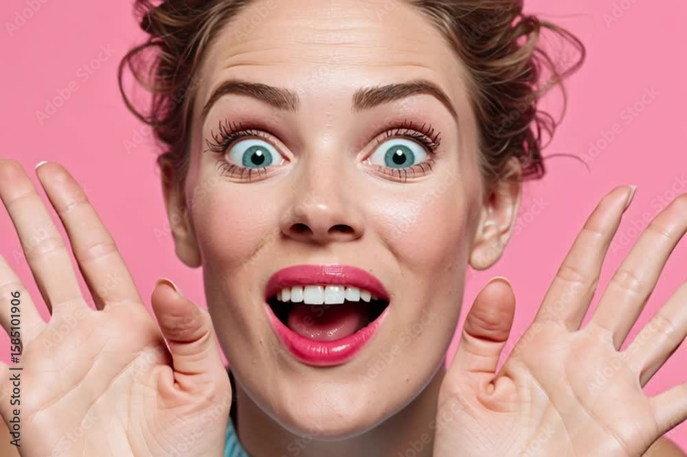 Portrait of shocked young woman reacting to unexpected news with colorful makeup and animated pose. Great for content around surprise, sales, or viral reactions.
Portrait of shocked young woman reacting to unexpected news with colorful makeup and animated pose. Great for content around surprise, sales, or viral reactions.
