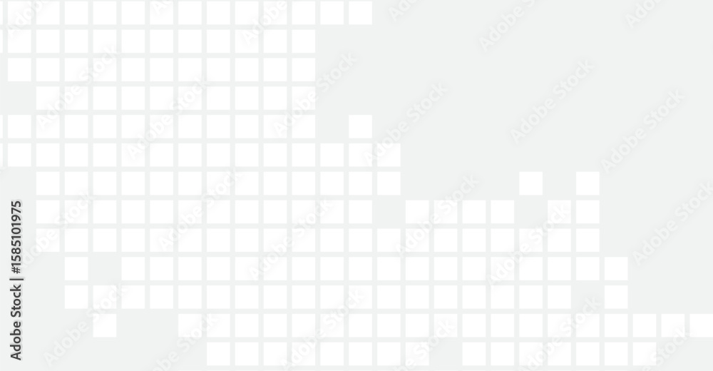 Fototapeta premium A soft grey backdrop features a mosaic pattern of faded white squares that create an intriguing, partially filled grid evoking a sense of incomplete digital mapping or pixelated design