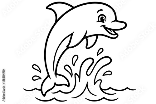 Graceful Leaping Dolphin Isolated Vector Coloring Page for Kids