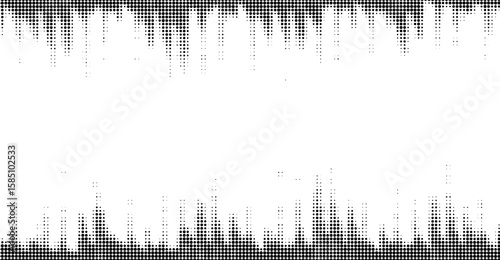 An abstract black and white image showcases dynamic patterns of round dots arranged in organic, irregular formations, creating a textured, gritty feel with a sense of graphic motion and depth