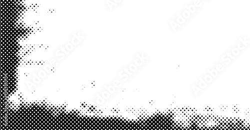 The image showcases a striking halftone pattern with areas of dense black dots contrasting against a stark white backdrop creating a visually captivating gradient effect and grainy texture