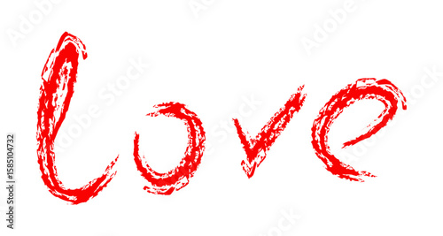 Love word written in expressive red brush strokes with a grunge, hand painted texture. Artistic calligraphy design perfect for Valentine's Day, romantic greeting cards, posters, t-shirts, social media