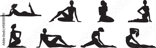Silhouettes of women in various poses woman sitting vector, isolated on white background, cutout, png, clipping path, transparent, image, download, 2025,2026 download