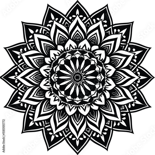 Black and White Mandala Flower Vector Set – Decorative Geometric Floral Designs