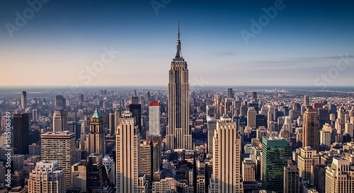 Cityscape Aerial View with Skyscrapers Under Clear Blue Sky