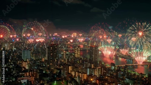 Wallpaper Mural Tokyo Fireworks Over Skyline/東京のスカイラインと花火3 Torontodigital.ca