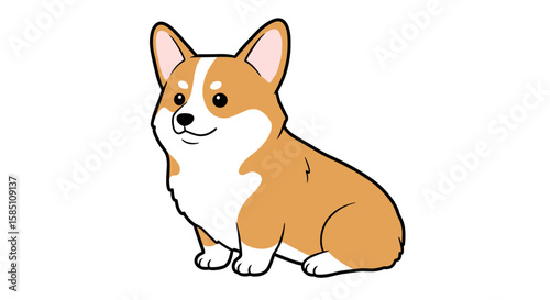 Cute corgi dog in cartoon style on white background