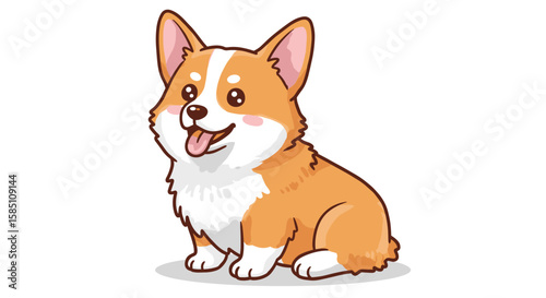 Cute cartoon corgi dog with big ears sitting and smiling