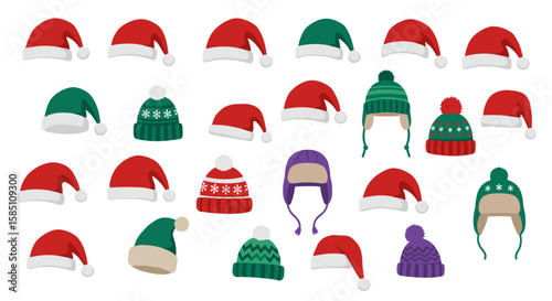 Festive hat collection: colorful santa and winter headwear set