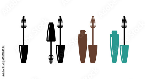 Colorful minimalist mascara icons featuring various designs and hues