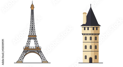 Elegant parisian architecture: eiffel tower and historical building illustration