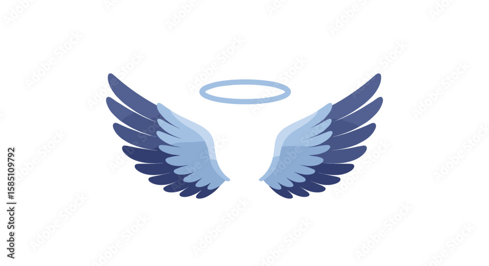 Obraz premium Elegant angel wings with halo in modern flat design on white background