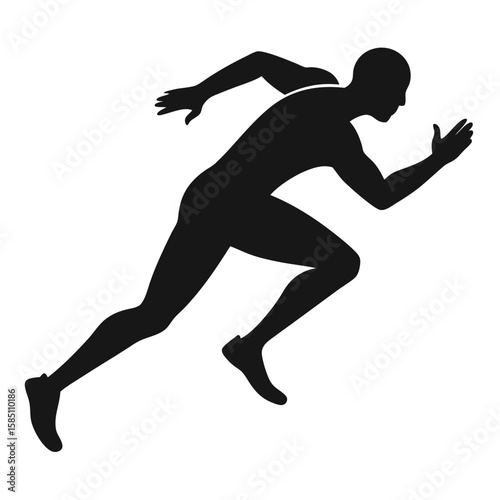 Dynamic silhouette of a male runner sprinting with a bent knee isolated on white background