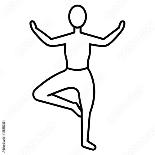 Minimalist line art of a person in a balanced yoga pose isolated on white background