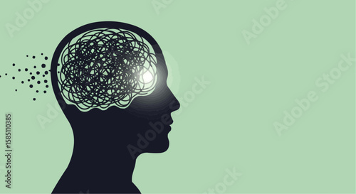 Silhouette of a head with tangled lines inside the brain, representing confusion or mental health issues.