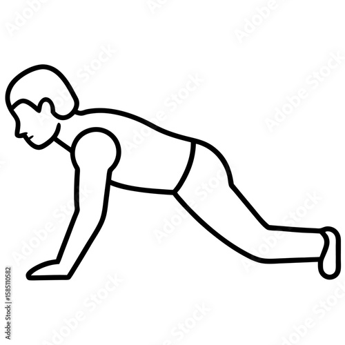 Simple line art illustration of a person performing a push up exercise isolated on white background